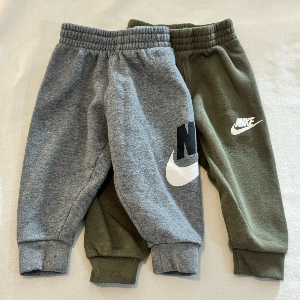 12 month 2 pairs Nike Kids Sweatpants - Gray and Olive Green